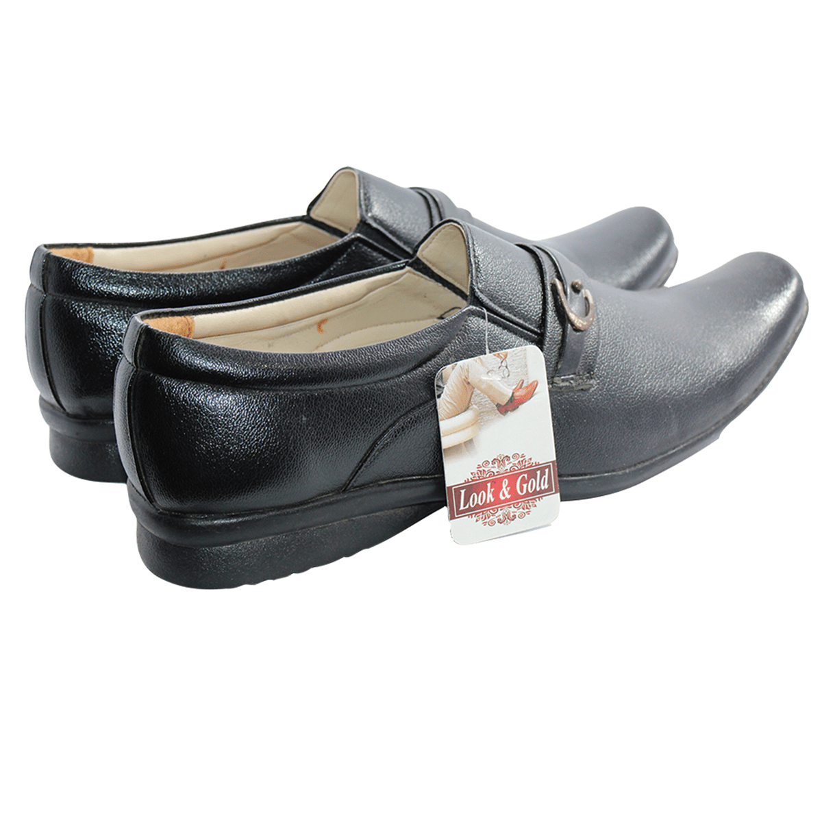 Buy Branded Formal Shoes for Men for Semi-Formal Leather Footwear - Black (Look & Gold)